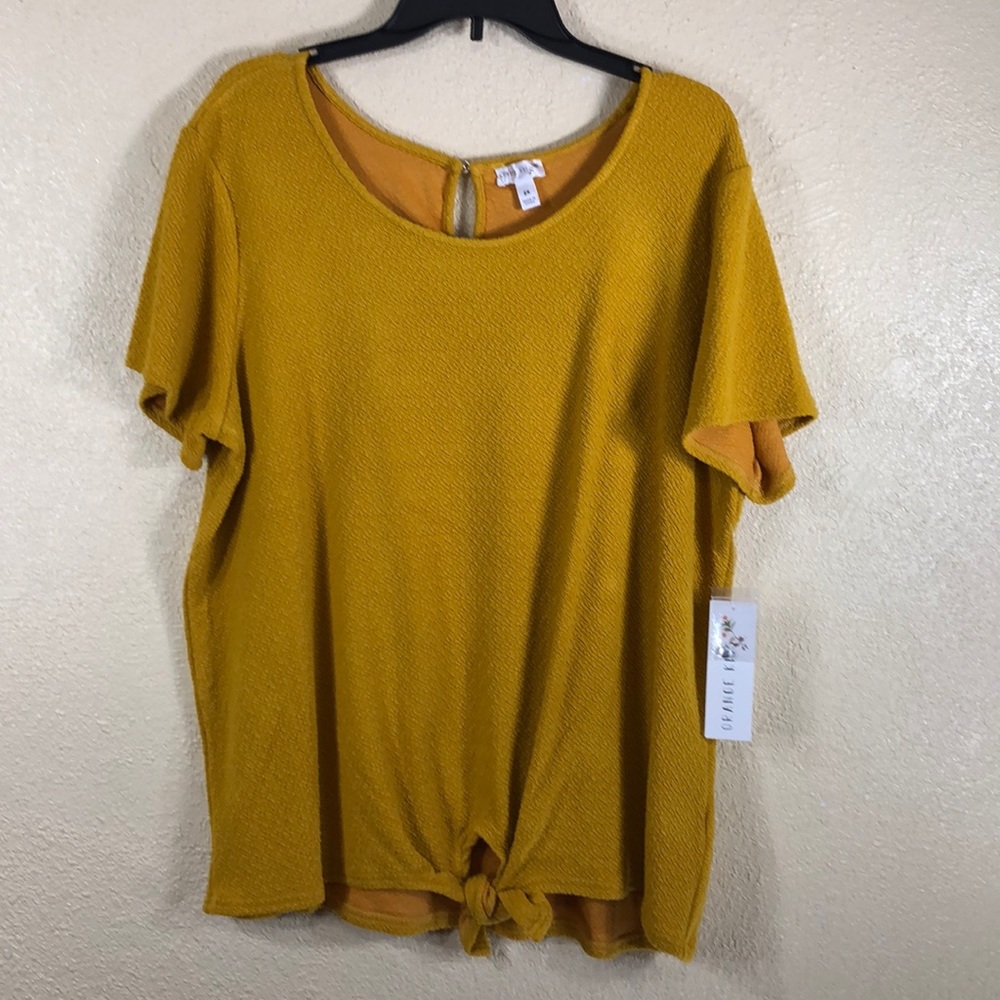 Orange Kiss Top Blouse 2X  Golden Yellow NWT Stretchy Pullover Short Sleeve